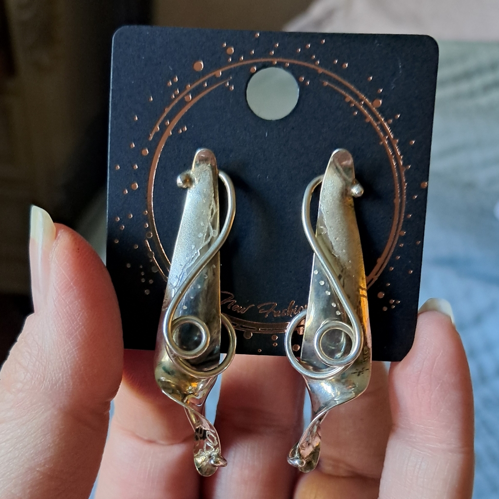 Vintage Sterling Silver Artisan Handmade Swirl Dangle Earrings Marked Tryon 166$